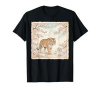 Japonés Tigre Sakura Flor Vintage Ukiyo E Arte Asiático Camiseta