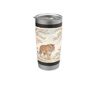 Japonés Tigre Sakura Flor Vintage Ukiyo E Arte Asiático Vaso térmico de acero inoxidable de doble pared