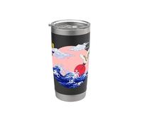 japonés Vintage línea arte grúa la gran ola off Kanagawa Vaso térmico de acero inoxidable de doble pared
