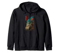 Japonés Vintage Templo Retro Sol Nubes Naturaleza Sudadera con Capucha