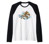 Japonés Volcán Montaña Aire Ondas Nubes Arte Pop Vaporwave Camiseta Manga Raglan