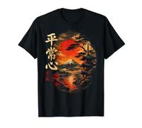 Japonés Zen Fuji Atardecer Mente Pacífica Paisaje Obra De Camiseta