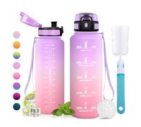 JAPORIA Botella 1.5L, Garrafa Agua sin BPA, Botella Agua con Filtro, Prueba de Fugas, Cantimplora Deportiva con Marca de Tiempo para Oficina, Bicicleta, Yoga, Gym