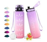 JAPORIA Botella 1L, Botella Agua con Filtro y Marcador de Tiempo, a Prueba de Fugas, sin BPA, Reutilizable, Motivacional, Cantimplora para Senderismo, Viajes, Exterior