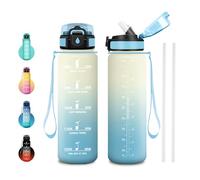 JAPORIA Botella 1L, Botella con Pajita y Sin BPA, Deportiva con Marcador de Tiempo, Reutilizable, para Oficina, Bicicleta, Yoga, Running, Gimnasio, Viaje