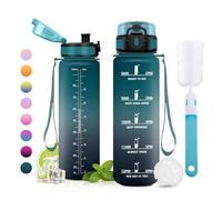 JAPORIA Botella 1L, Garrafa Agua sin BPA, Prueba de Fugas, Botella Agua con Filtro, Cantimplora Deportiva con Marca de Tiempo para Oficina, Bicicleta, Yoga, Gym