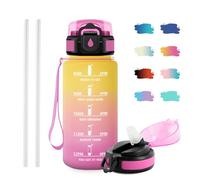 JAPORIA Botella 500ml, Botella Agua con Pajita, Reutilizable, Botellas Agua Deporte con Marca de Tiempo, Garrafa Agua sin BPA, Cantimplora para Niños, Oficina, Bicicleta, Yoga, Running, Gym, Escuela