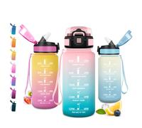 JAPORIA Botella 500ml, Botella de Agua con Pajita, Cantimplora con Marcador de Tiempo, a Prueba de Fugas, Reutilizable, sin BPA, para Escuela, Oficina, Senderismo