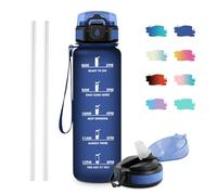 JAPORIA Botella Agua 1 litro, Botella con Pajita, Botellas Motivacional con Marcador de Tiempo, Cantimplora Reutilizable, Botellas sin BPA, Cantimplora para Gimnasio, Oficina, Escuela, Bicicleta