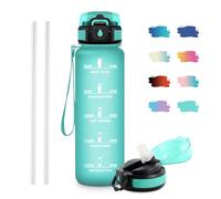 JAPORIA Botella Agua 1L, Botellas Motivacional con Marcador de Tiempo, Botella con Pajita, Cantimplora Reutilizable, Botellas sin BPA, Cantimplora para Gimnasio, Oficina, Escuela, Sport, Bicicleta