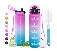 JAPORIA Botella Agua 1L, Botellas Motivacional, sin BPA, Prueba de Fugas, Cantimplora con Marca de Tiempo para Gimnasio, Escuela, Oficina, Cámping, Running