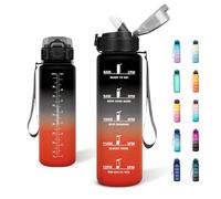 JAPORIA Botella Agua 1L, Cantimplora con Pajita, a Prueba de Fugas, Fácil de Limpiar, Reutilizable, Botella Agua con Marcador de Tiempo, con Cierre Seguro, para Escuela, Senderismo, Gimnasio, Adultos