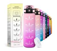 JAPORIA Botella Agua 1L, Cantimplora Deportiva con Filtro, Reutilizable, Prueba de Fugas, con Marcador de Tiempo, para Bicicleta, Correr, Senderismo