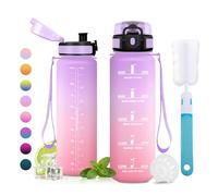 JAPORIA Botella Agua 1L, Prueba de Fugas, Cantimplora con Filtro, Botella con Marca de Tiempo, Botellas Motivacional sin BPA para Gimnasio, Oficina, Escuela, Sport