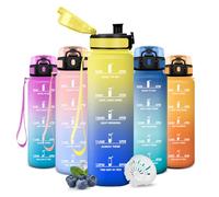 JAPORIA Botella Agua 500ml, Botella con Marcador de Tiempo, a Prueba de Fugas, Libre de BPA, Diseño de Boca Ancha, Cantimplora con Filtro para Escuela, Acampada y Gimnasio