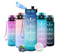 JAPORIA Botella Agua 500ml, Botella con Marcador de Tiempo, Duradera, Diseño de Boca Ancha, a Prueba de Fugas y Libre de BPA, Cantimplora con Filtro para Escuela, Oficina, Viajes Cortos
