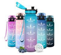 JAPORIA Botella Agua 500ml, Botella de Agua con Filtro, con Marcador de Tiempo, a Prueba de Fugas, Libre de BPA, Diseño de Boca Ancha, Cantimplora para Escuela, Acampada y Gimnasio
