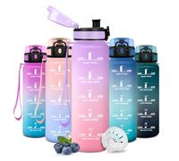 JAPORIA Botella Agua 500ml, Botella de Agua con Filtro, con Marcador de Tiempo, Duradera, Diseño de Boca Ancha, a Prueba de Fugas y Libre de BPA, Cantimplora para Escuela, Oficina, Viajes Cortos