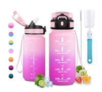 JAPORIA Botella Agua 500ml, Botella de Agua con Pajita, Cantimplora con Marca de Tiempo, Reutilizable, sin BPA, Motivacional, para Oficina, Escuela y Senderismo