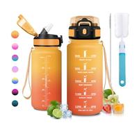 JAPORIA Botella Agua 500ml, sin BPA, Cantimplora con Pajita, Reutilizable, a Prueba de Fugas, Motivacional, Botella de Agua con Marca de Tiempo, para Senderismo, Camping, Escuela