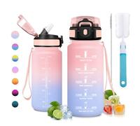 JAPORIA Botella Agua 500ml, sin BPA, Reutilizable, Botella de Agua con Pajita, a Prueba de Fugas, Cantimplora con Marca de Tiempo, para Escuela, Oficina, Camping