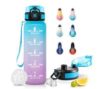 JAPORIA Botella Agua Deporte 500ml, Cantimplora con Filtro, Marcador de Tiempo, Reutilizable, a Prueba de Fugas, para Colegio, Gym, Senderismo