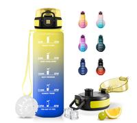 JAPORIA Botella Agua Deportiva 1L, Cantimplora con Filtro, a Prueba de Fugas, Reutilizable, con Marcador de Tiempo, para Oficina, Senderismo, Yoga