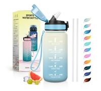 JAPORIA Botella Agua Gimnasio 500ml, Cantimplora con Pajita, Marcador de Tiempo, Prueba de Fugas, Botella para Bebidas Carbonatadas, Escuela, Bicicleta, Senderismo, Camping