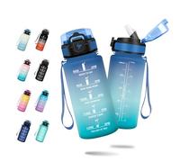 JAPORIA Botella Agua Niños 500ml, Botella Agua con Pajita, Reutilizable, Cantimplora con Marca de Tiempo, Fácil de Limpiar, A Prueba de Fugas, Botella de Agua para Bicicleta, Correr, Senderismo, Yoga