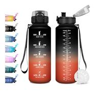 JAPORIA Botella de Agua 1.5L, Botella con Filtro y Marcador de Tiempo, Antiderrame, Reutilizable, para Adultos, Gimnasio, Senderismo, Deporte