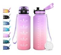 JAPORIA Botella de Agua 1.5L, Botella Deportiva con Filtro y Marcador de Tiempo, Reutilizable, para Bicicleta, Senderismo, Deporte, Running