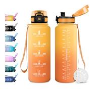 JAPORIA Botella de Agua 1.5L, Botella Deportiva con Filtro y Marcador de Tiempo, Reutilizable, para Bicicleta, Senderismo, Deporte, Running