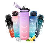 JAPORIA Botella de Agua 1L, Botella con Pajita, Cantimplora con Marcador de Tiempo, Reutilizable, sin BPA, Motivacional, para Deporte, Senderismo, Viajes, Gimnasio