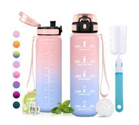 JAPORIA Botella de Agua 1L, Botella Gimnasio con Marca de Tiempo, sin BPA, Motivacional, Cantimplora con Filtro para Deporte, Oficina, Escuela