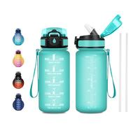 JAPORIA Botella de Agua 500ml, Botella con Pajita y Marcador de Tiempo, Motivacional, Sin BPA, Reutilizable, Antiderrame, para Gimnasio, Oficina, Deporte, Bicicleta