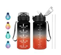 JAPORIA Botella de Agua 500ml, Botella Reutilizable con Pajita, Motivacional y Marcador de Tiempo, Sin BPA, Antiderrame, para Gimnasio, Oficina, Deporte, Bicicleta