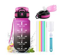 JAPORIA Botella de Agua Deportiva 500ml, Botella Agua con Pajita, Cantimplora con Marca de Tiempo, a Prueba de Fugas, para Escuela, Oficina