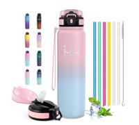JAPORIA Botella Térmica 1L, Cantimplora Acero Inoxidable con Pajita, Doble Pared, sin BPA, A Prueba de Fugas, para Fitness, Camping, Oficina