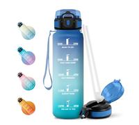JAPORIA Botellas Agua Deporte 1L, Cantimplora Motivadora con pajita, Reutilizable, Botella Agua con Marcador de Tiempo, para Senderismo, Bicicleta