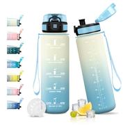 JAPORIA Cantimplora 1L, Botella de Agua con Filtro, Botella Agua con Marcador de Tiempo, Reutilizable, sin BPA, Motivacional, para Oficina, Deporte, Senderismo