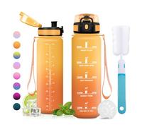 JAPORIA Cantimplora 1L, Botella Gym sin BPA, Prueba de Fugas, Botella de Agua con Filtro, Garrafa Agua con Marca de Tiempo para Running, Deporte, Oficina