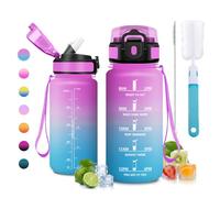JAPORIA Cantimplora 500ml, Botella de Agua con Pajita, sin BPA, a Prueba de Fugas, Motivacional, Reutilizable, Botella Agua con Marca de Tiempo, para Senderismo, Exterior, Escuela
