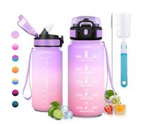 JAPORIA Cantimplora 500ml, sin BPA, Reutilizable, Botella Agua con Pajita, a Prueba de Fugas, Botella de Agua con Marca de Tiempo, para Escuela, Oficina, Camping