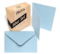 Japun - Juego de 50 tarjetas plegables et sobres, cartas plegables para diseñar, etiquetar o imprimir - DIN A6 / C6 - azul