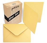 Japun - Juego de 50 tarjetas plegables et sobres, cartas plegables para diseñar, etiquetar o imprimir - DIN A6 / C6 - amarillo