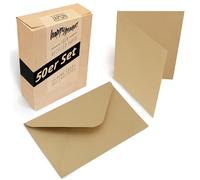 Japun - Juego de 50 tarjetas plegables et sobres, cartas plegables para diseñar, etiquetar o imprimir - DIN A6 / C6 - marrón