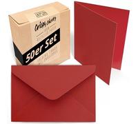 Japun - Juego de 50 tarjetas plegables et sobres, cartas plegables para diseñar, etiquetar o imprimir - DIN A6 / C6 - rojo