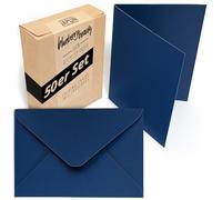 Japun - Juego de 50 tarjetas plegables et sobres, cartas plegables para diseñar, etiquetar o imprimir - DIN A6 / C6 - azul