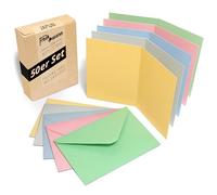 Japun - Juego de 50 tarjetas plegables et sobres, cartas plegables para diseñar, etiquetar o imprimir - DIN A6 / C6 - mezcla de colores pastel