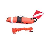 Jaqperd Flotador de SeñAl Marcadora de la Superficie de Seguridad Buceador de InflacióN con la Bandera y la Cuerda, para Buceo Libre EsnóRquel, Rojo
